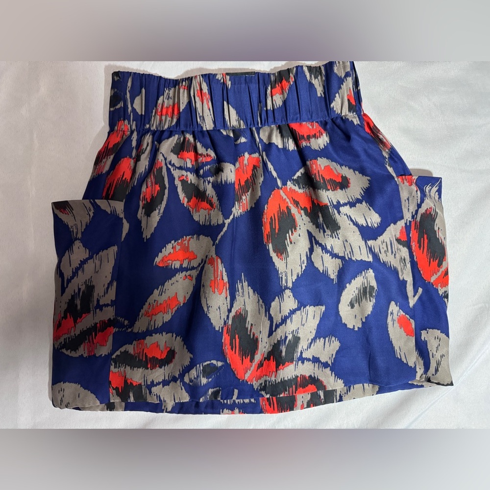 Dolce Vita Silk Floral Print Mini Bubble Skirt Blue Orange Grey Pockets EUC - Picture 3 of 3